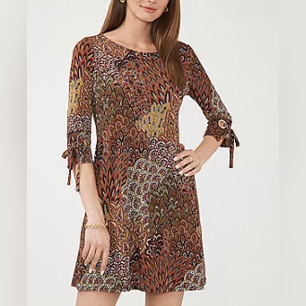 NEW MSK Womens 3/4‎ Sleeve Abstract Shift Dress Petite